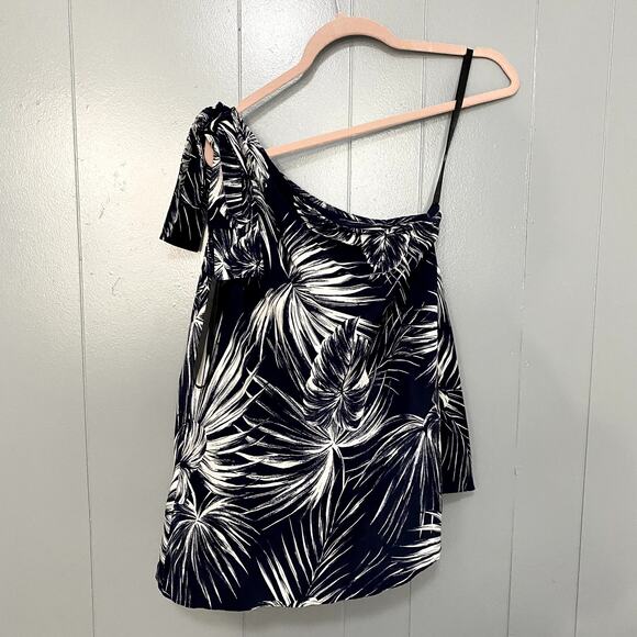 Shoshanna Carmona Navy Leaf Jacqueline Silk One Shoulder Tropical Top XS - Picture 7 of 8